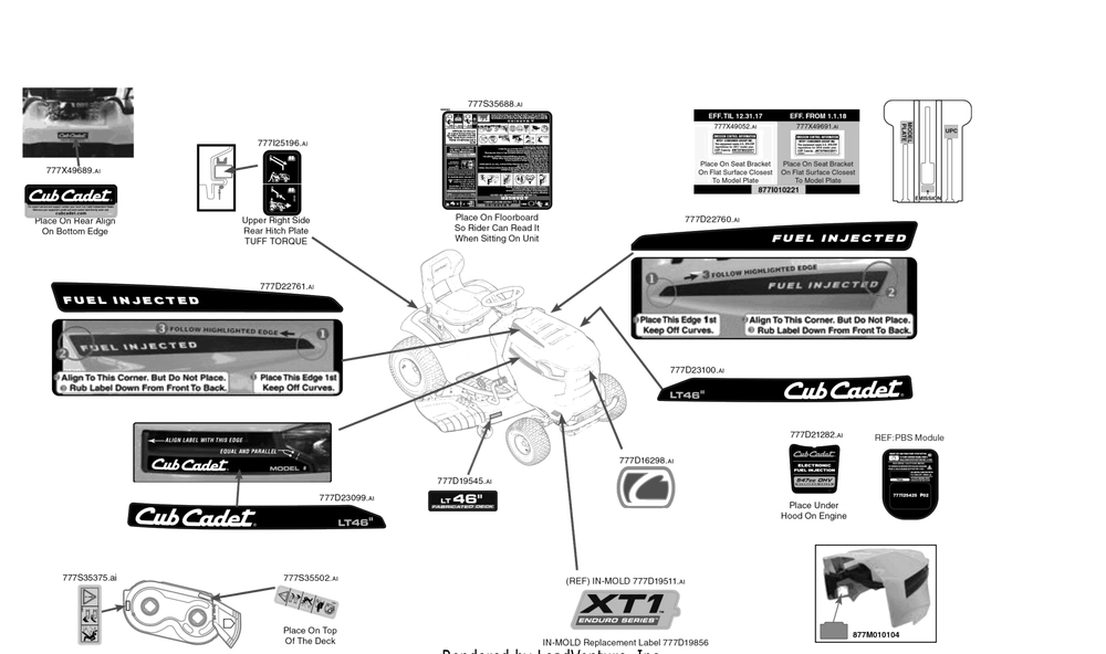 Label Map Diagram and Parts List for XT1-LT46EFI (13A9A1CN056)(2018) Cub Cadet Lawn Tractor